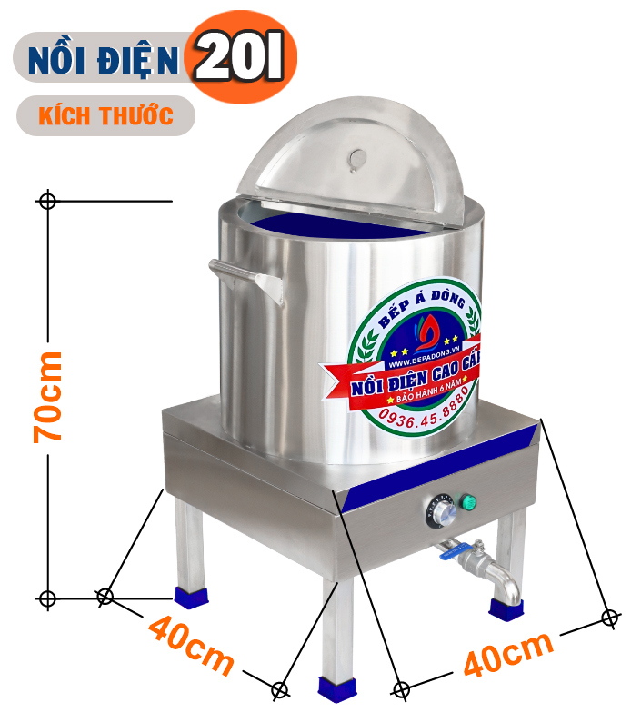 Nồi điện cao cấp 20l nấu phở - kích thước