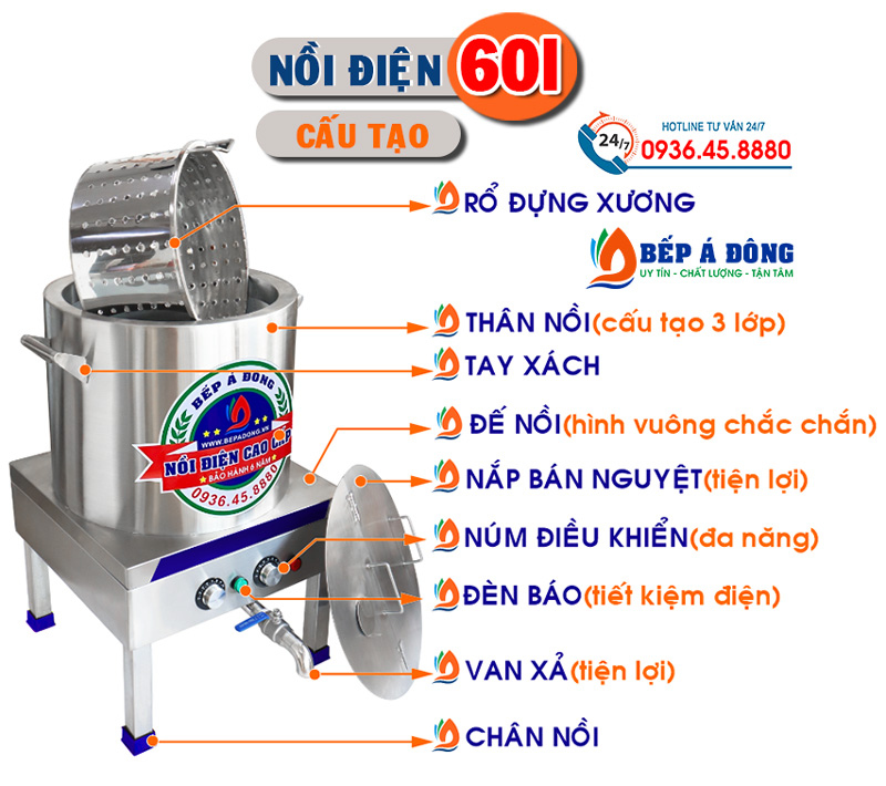 cấu tạo nồi điện cao cấp nấu phở 20l