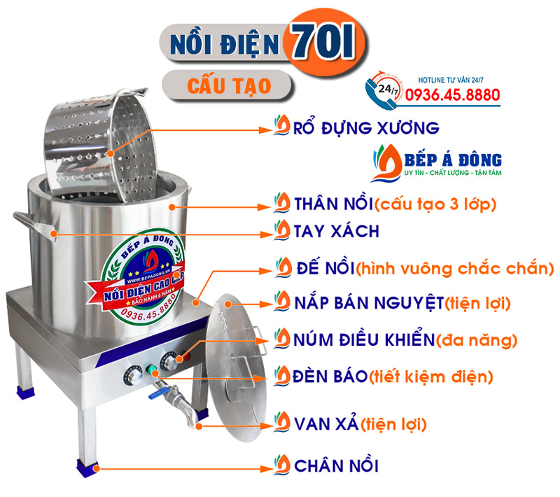 cấu tạo nồi điện cao cấp nấu phở 20l