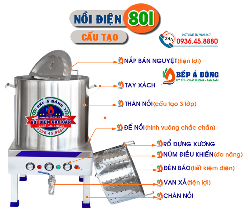 cấu tạo nồi điện cao cấp nấu phở 20l