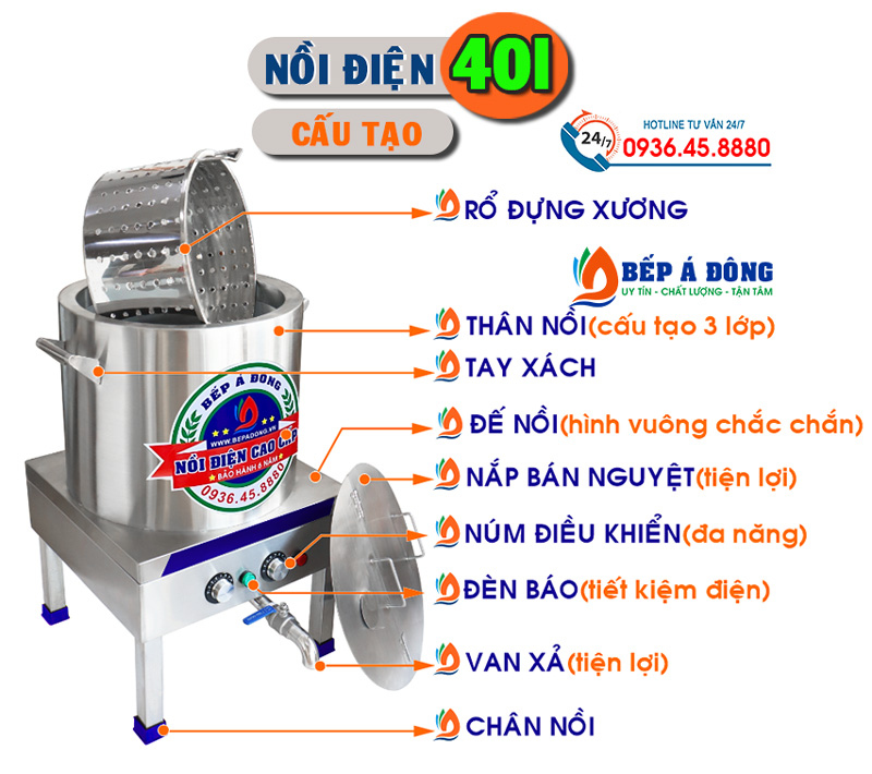 cấu tạo nồi điện cao cấp nấu phở 20l