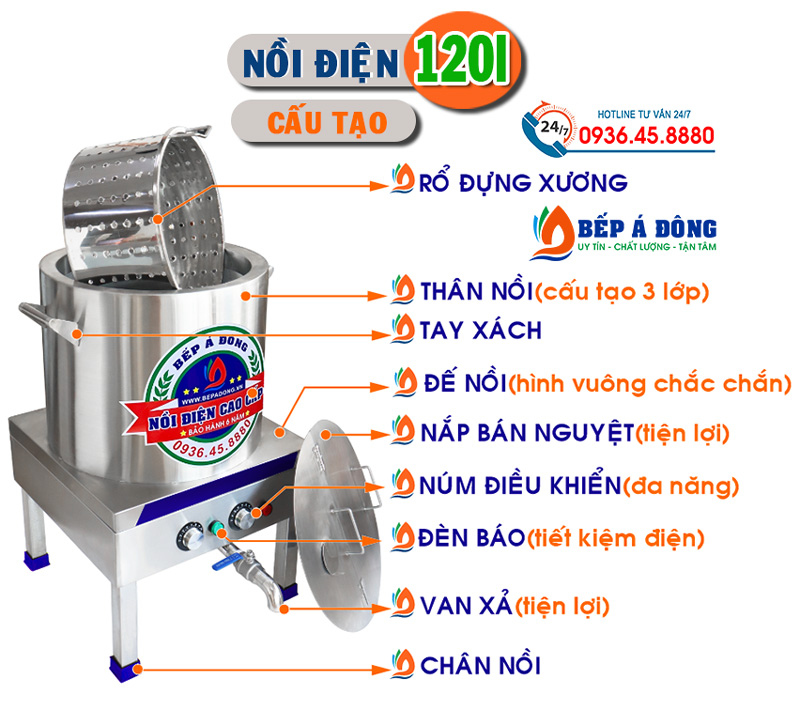 cấu tạo nồi điện cao cấp nấu phở 20l