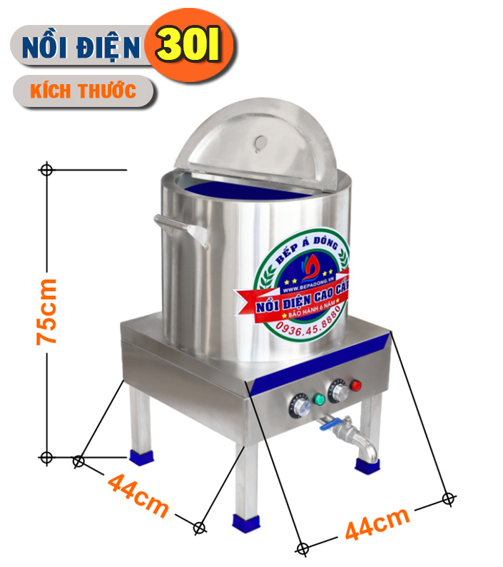 Nồi điện cao cấp 30l nấu phở - kích thước